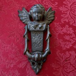 Vintage Victorian Cast Iron Guardian Angel Cherub Door Knocker — 8" 