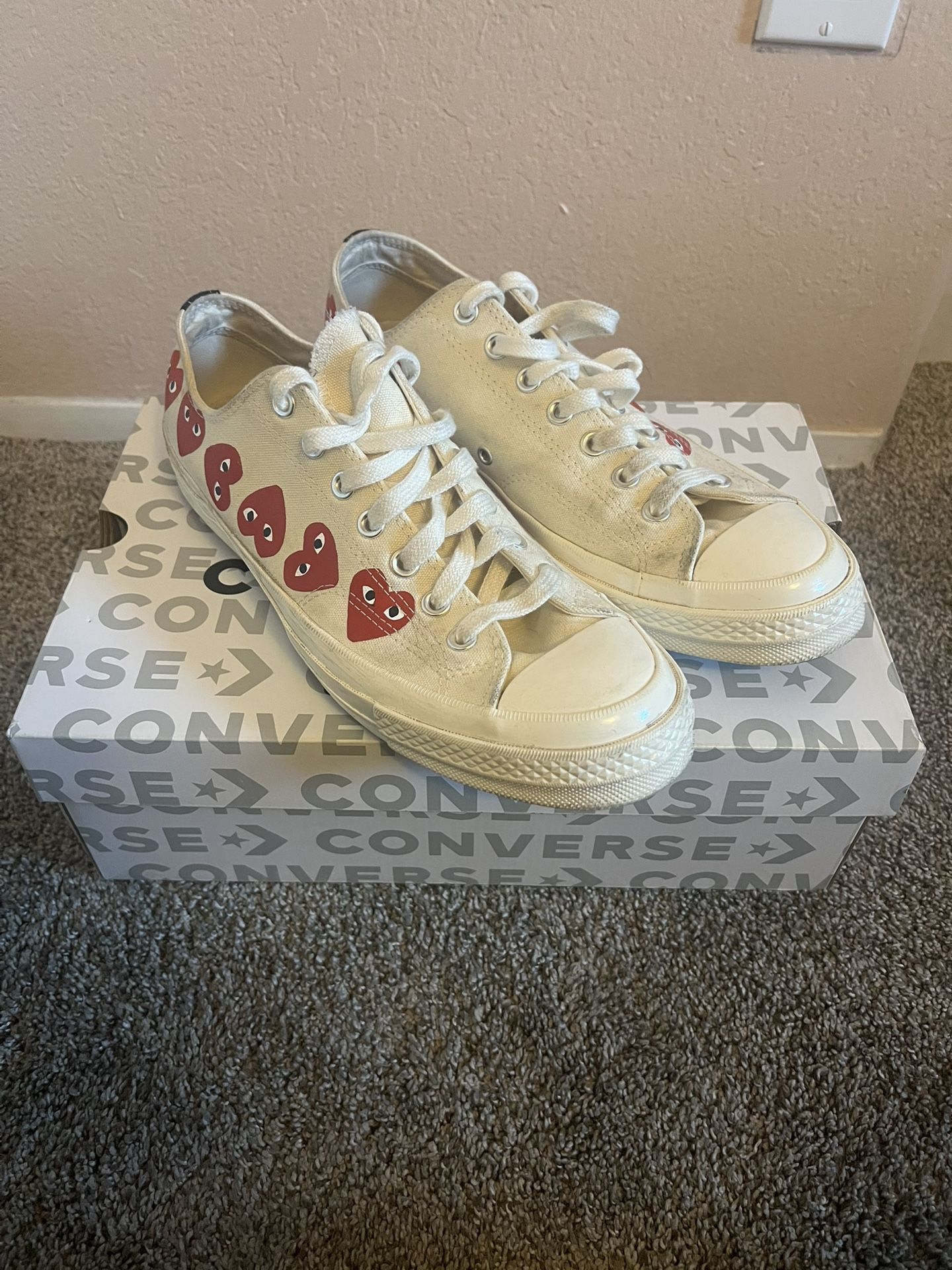 Converse X Comme Des Garcons Sneakers Mens 10 Womens 12 CDG Low Top Multi Hearts