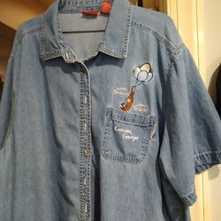 CURIOUS GEORGE SHORT SLEEVE JEAN SHIRT. MENS. XLG. WOMEN'S XXLG
