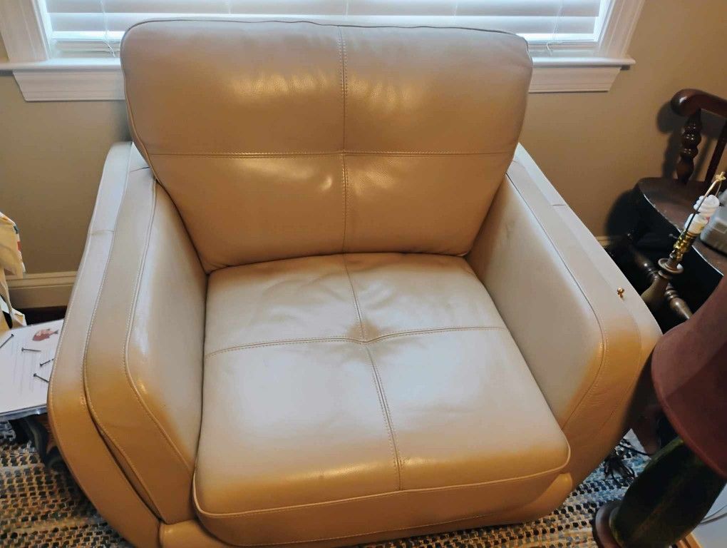 Beige Faux Leather Chair And Ottoman