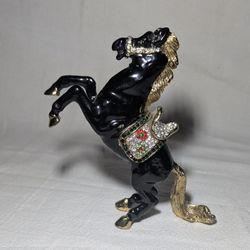 Vintage Jeweled Trinket Box Horse with Magnetic Saddle + Swarovski Crystals