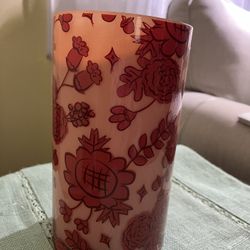 Pro Flowers Vintage Red Floral Glass Vase- 8” Tall