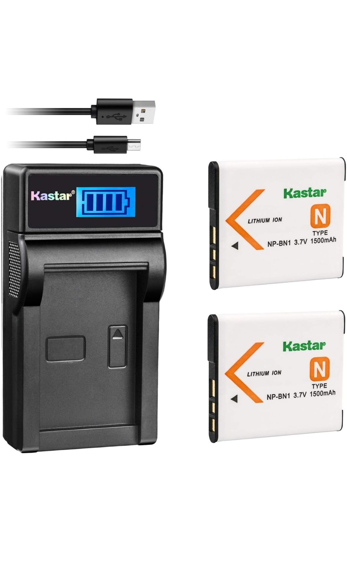 Kastar Battery (X2) & LCD Slim USB Charger for Sony NP-BN1 NPBN1 BC-CSN and Cyber-Shot DSC-QX10 QX30 QX100 DSC-TF1 DSC-TX10 TX20 TX30 DSC-W530 DSC-W57
