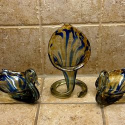 Glass Lily Vase & Swans