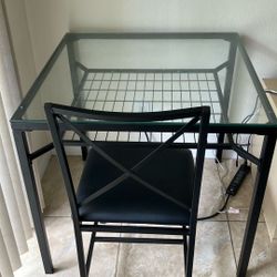 Glass Table W/ Under Shelf & 1 Chair