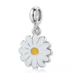x1 Silver Gray Yellow Spring Daisy Flower Pendant New