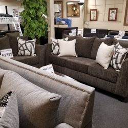 Brand New Grey Linen Sofa + Loveseat 2PCs Set