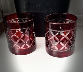 Two Cellini  Ruby Flashed Cut Whiskey/Low Ball Glasses