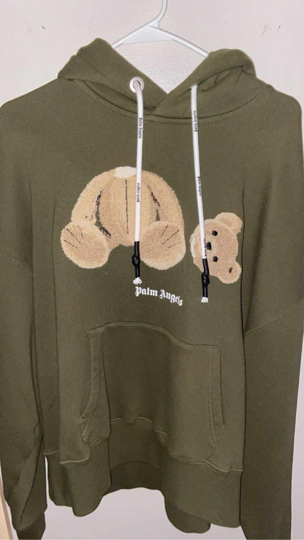 Palm Angels Olive Bear Hoodie w Receipt Worn1x