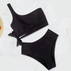 One Shoulder Womens Bikini Sets High Waisted Bathing Suits L