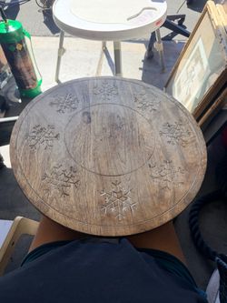 Round Wood Tray with Snowflake Carvings