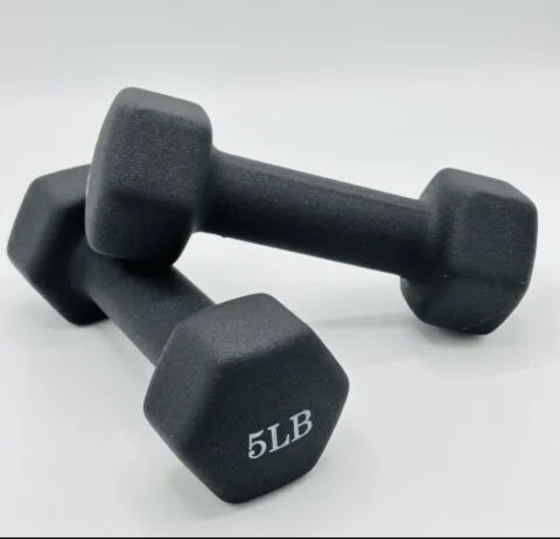 Brand New Neoprene 5 lb Pound Set Pair of 2 Dumbbells Weights BLACK