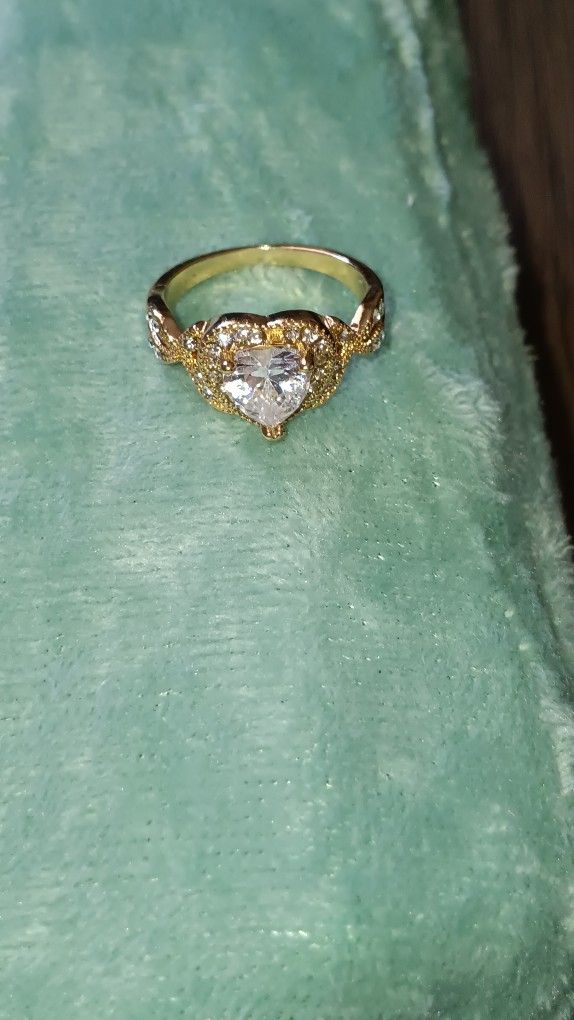 Gold Plated Cubic Zirconia Heart Engagement Ring