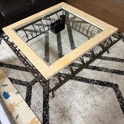 Square wrought coffee table glass top stone