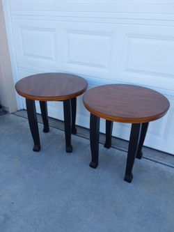 Pair of Round Wood Side Tables
