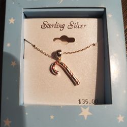 Sterling Silver Candy Cane Necklace 