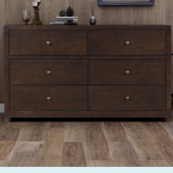 Vintage Aesthetic Solid Wood 6 Drawer Double Dresser , Coffee