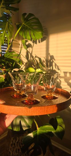 Art Deco Vintage Fostoria Amber Cordial Glasses set of 3 Depression Glass