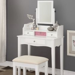 White Vanity Table With Stool
