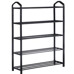 YSSOA 5-Tier Stackable Shoe Rack, 15-Pairs Sturdy Shoe Shelf Storage, Black Shoe Tower for Bedroom, Entryway, Hallway, and Closet