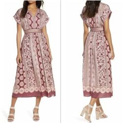 Gal Meets Glam Collection Liza Floral Print Charmeuse Midi Dress - Size 4