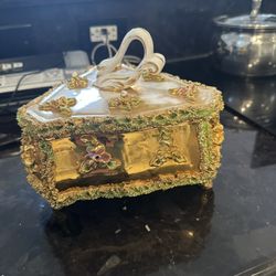 Antique Italian Large Gilded Footed Dish W Cover