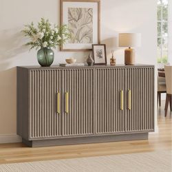 PAPROOS 55" Modern Fluted Buffet Cabinet with Storage, Mid Century Credenza with 4 Doors & Adjustable Shelves, Space-Saving Accent Cabinet