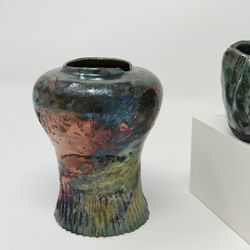 Metallic Raku Vase Handmade Ceramic Art with Iridescent Effect