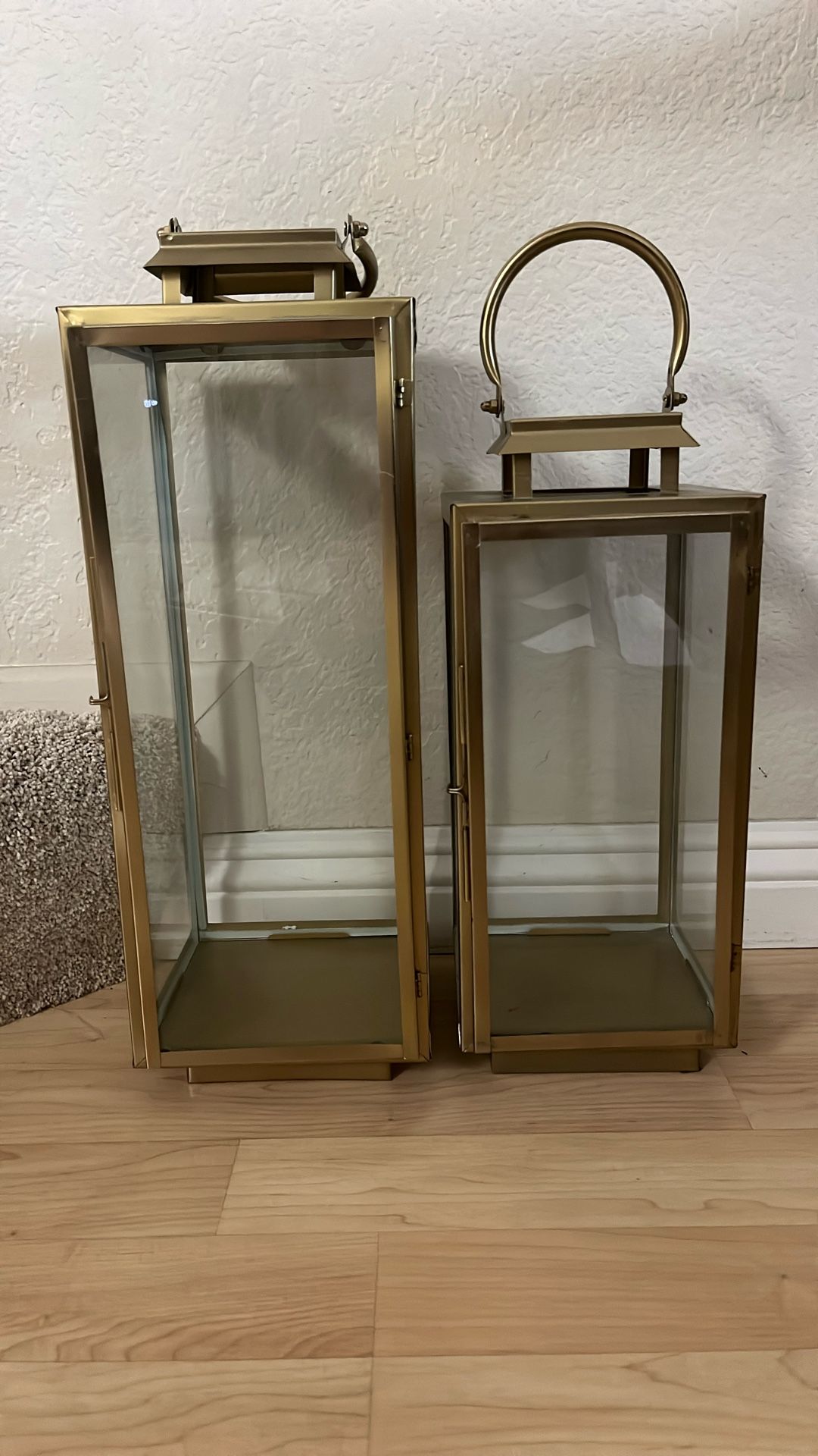 Brushed Gold Color Glass Lantern Candle Holders