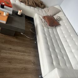 White Leather L Shape Couch 