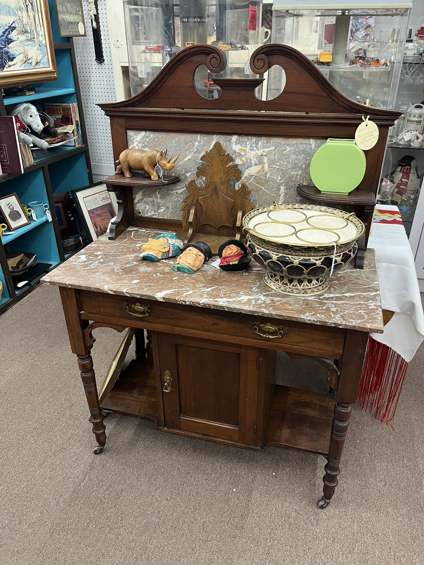 Antique Marble Topped Washstand Table
