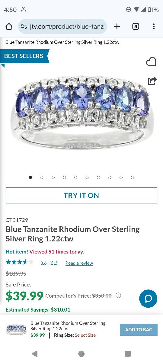 Blue Tanzanite and Cz Ring