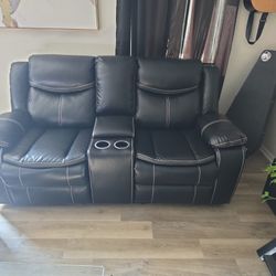 Black Love Seat W Cup Holder And AC Conector