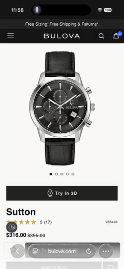 Bulova Men's Chronograph Classic Sutton Black Leather Strap Watch 41mm