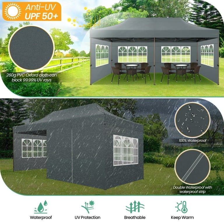 10'x20' Pop Up Canopy Anti-UV Waterproof Outdoor Tent Portable Party Wedding Instant Canopy Shelter All Season Tent Gazebo With Sides