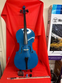 Nice Blue Cello with New Bow, Digital Tuner, Extra Strings, Case, Rosin $350 Firm
