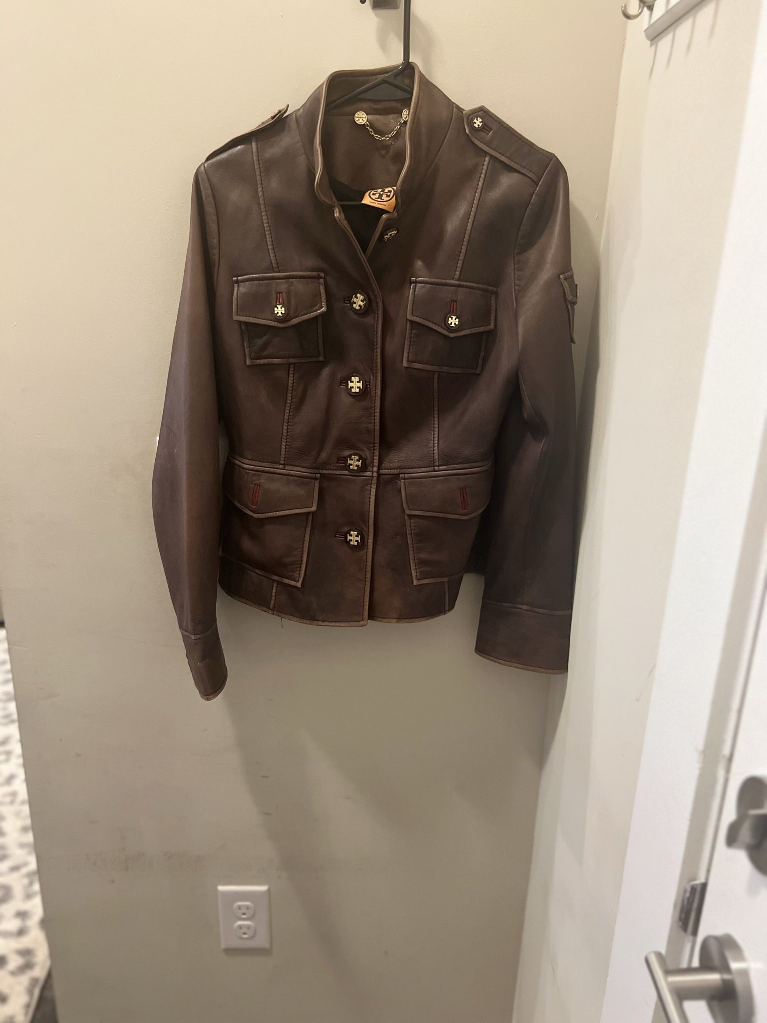 Vintage Tory Burch Sgt Pepper Brown Leather Jacket (size 8)