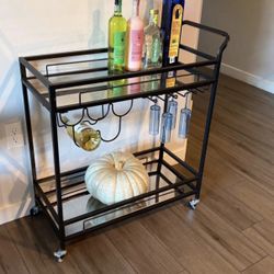 Bar Cart Black, Home Bar Serving Cart, Wine Cart With 2 Mirrored Shelves, Wine Holders, Glass Holders, For Kitchen, Dining Room