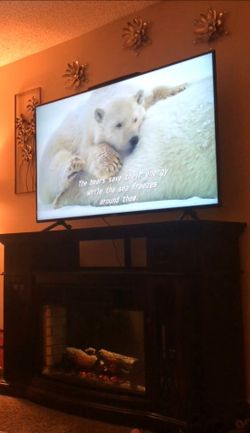 Dark Wood Electric Fireplace TV Stand