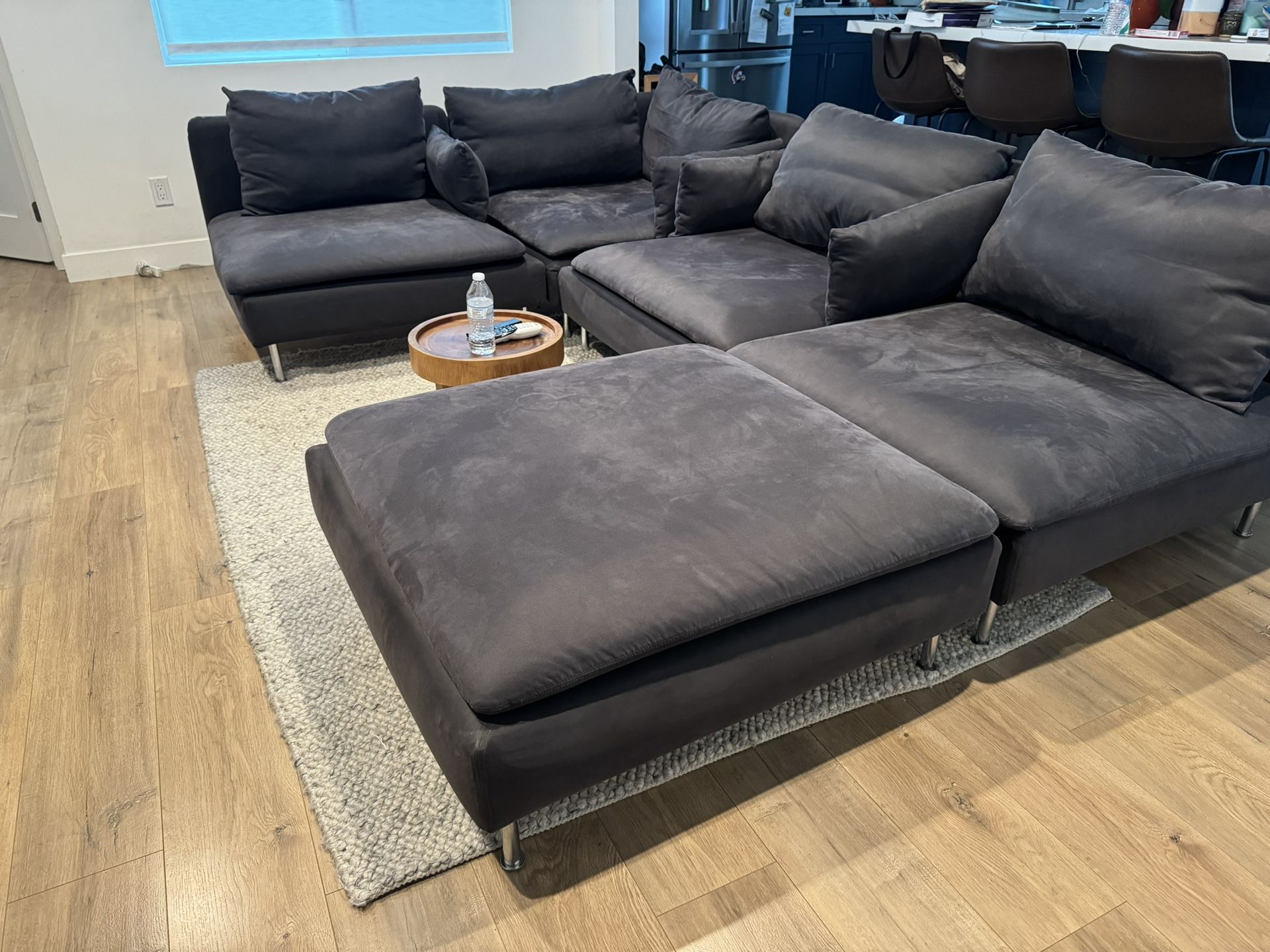 Gray Sectional Couch with Ottoman