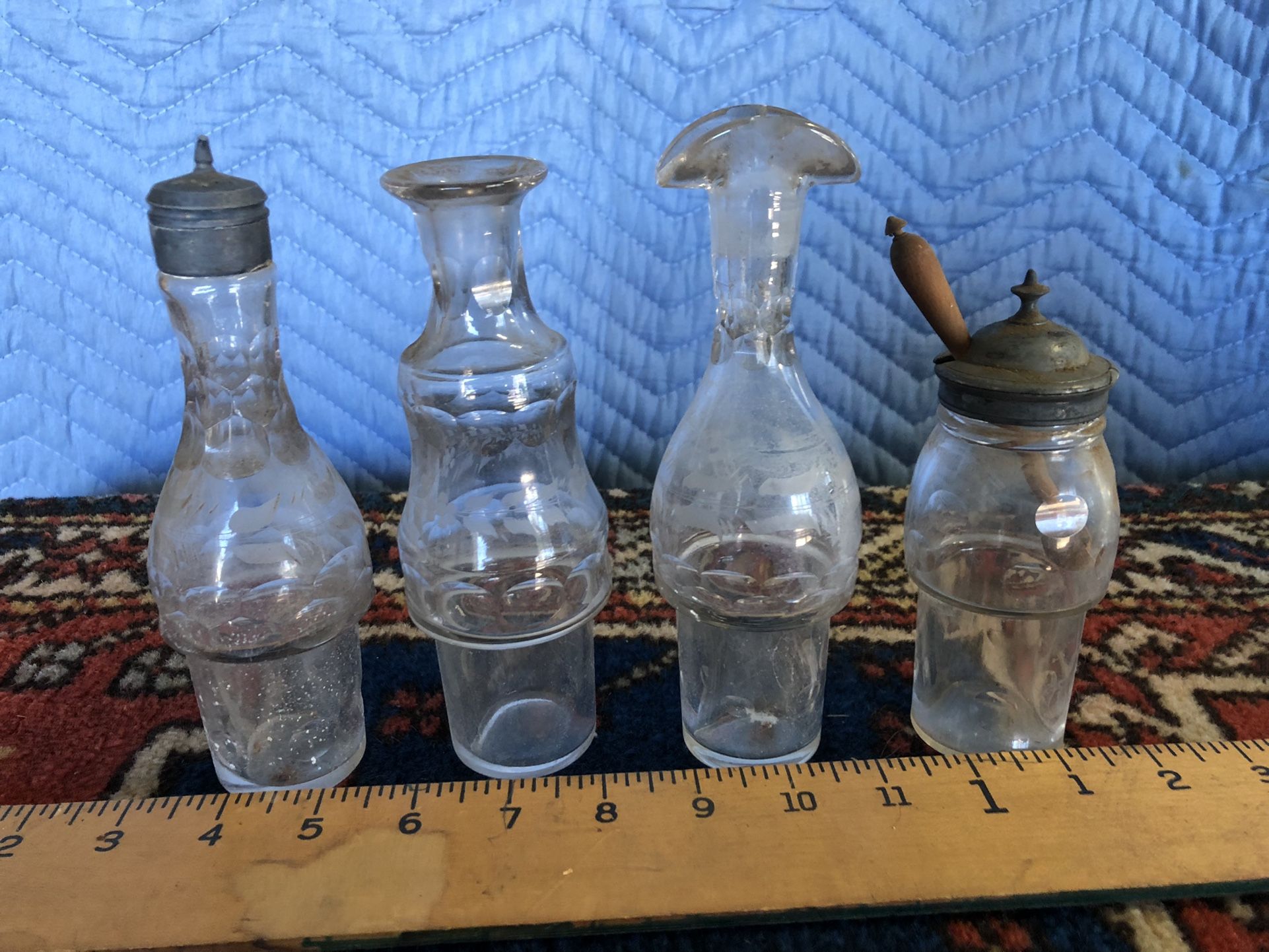 4 Vintage Glass Condiment Bottles