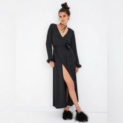 For Love And Lemons black ruffle trim robe S