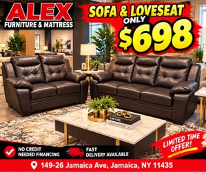 Dark Brown Leather Sofa and Loveseat Set