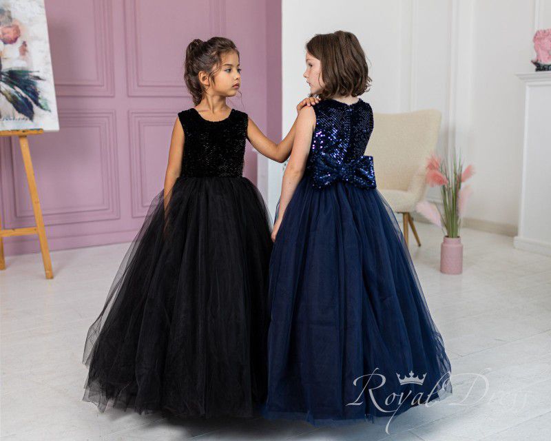New. Puffy Dresses. Navy Blue Or Black. Velvet And Sequins. Detachable Bow