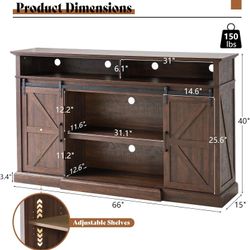 CHHK00008-CTS007-1F6B0

66" W Farmhouse TV Stand, Wood 40" H Tall Entertainment Center with Sliding Barn Door & Large Storage Shelves

Rustic Media Co