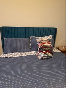 Queen Bed Frame with Casper Mattress and Bedding
