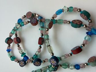 Beautiful artisan bead necklace dainty hand painted floral beads
