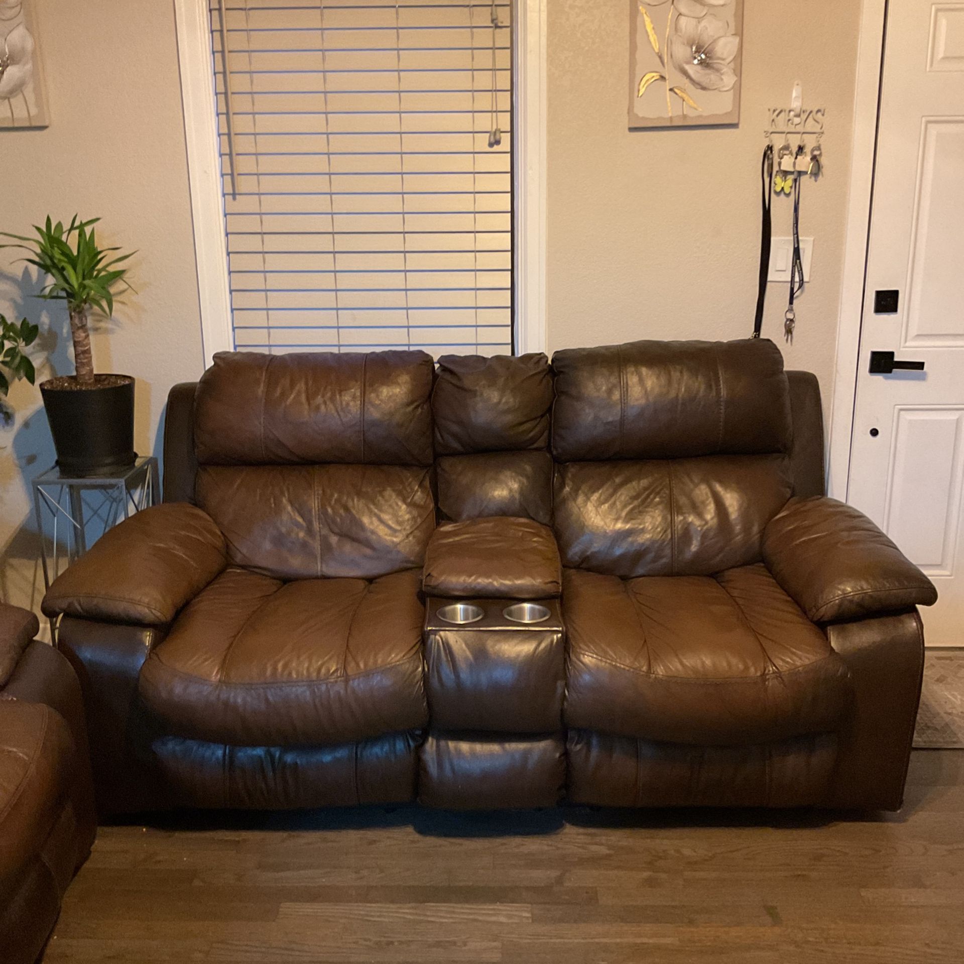 3 peace, brown leather couch, set