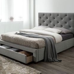 Brand New Gray Queen Size Underbed Storage Drawer with Casters Bed Frame 