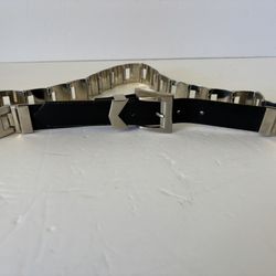 Men’s Silver Link/Leather Riveted Belt